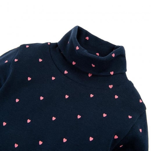 Cool Club Long Sleeve Cotton Blouse with Dots Design, Navy Color