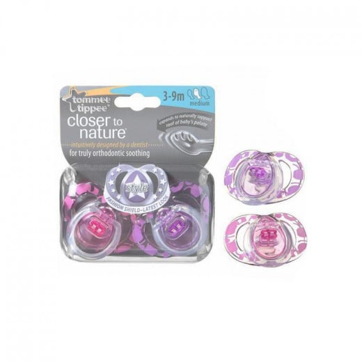 Tommee Tippee Closer to Nature Soother Fashion Style, Assorted Color, 3-9 months, 2 Pieces