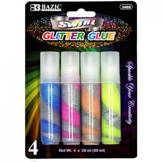 Bazic Swirl Glitter Glue, 4 Pieces