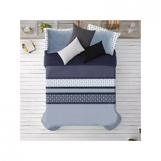 Manterol Doko Velvet Winter Comforter Set, Blue Color, King Size,  6 Pieces