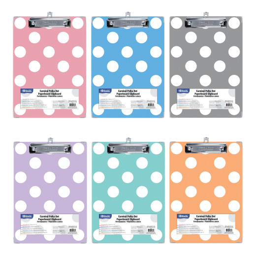 Bazic Standard Size Carnival Polka Dot Paperboard Clipboard With Low Profile Clip