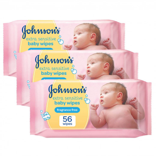 Johnson's Baby Wipes Extra Sensitive 56 Wipes 2+1 Free