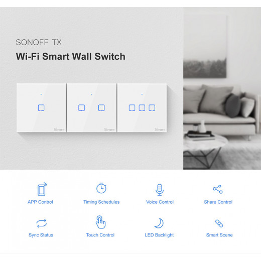 Sonoff T1EU2C-TX Smart Wall Switch - 2CH WiFi & RF 433
