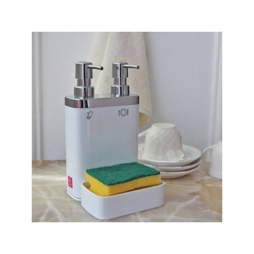Primanova Viva Double Liquid Soap Dispenser with Spong Dish, White Color