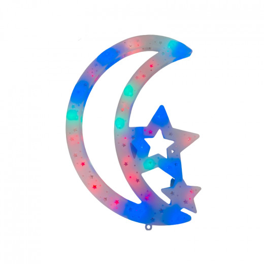 زينة رمضان مضيئة بتصميم هلال ونجوم, بالوان متنوعة, 11.5 * 17.5 سم