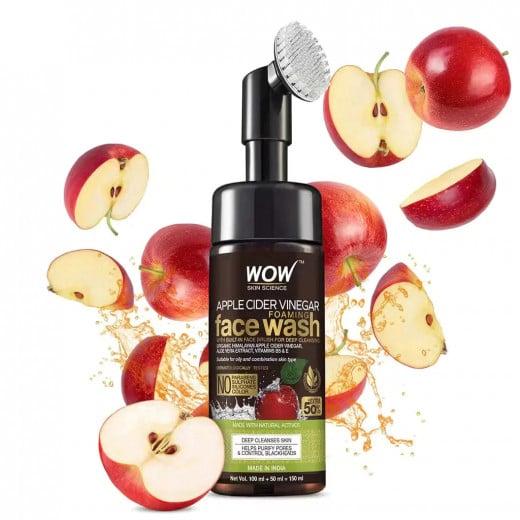 Wow Skin Science Apple Cider Vinegar Foaming Face Wash With Brush, 150ml