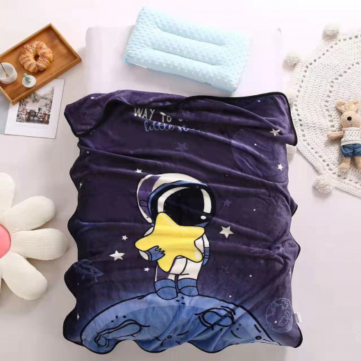 Baby Blanket, Astronaut Design, Dark Purple Color, 138 x 65 Cm