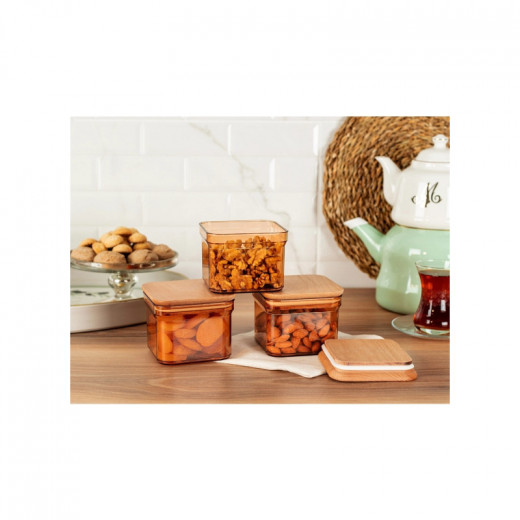 Madame Coco Florian Wooden Lid Storage Container 3 Pieces, 500 Ml