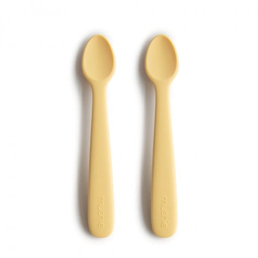 Mushie Silicone Baby Feeding Spoons, 2 Packs, Yellow Color