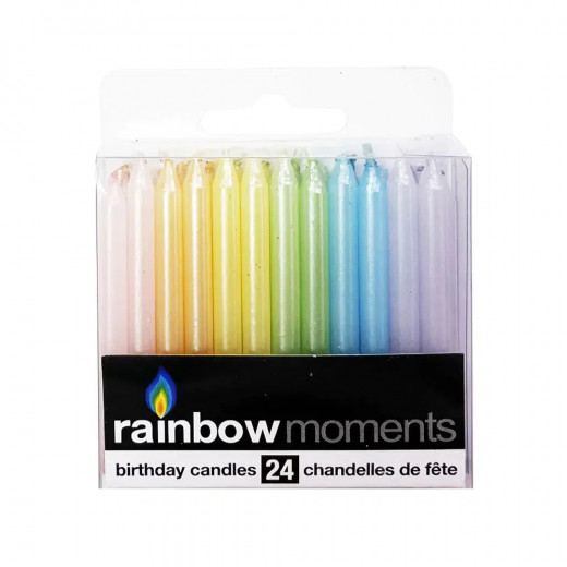 Rainbow Moments Pearl Candles 24 Pieces, Pastel Colors