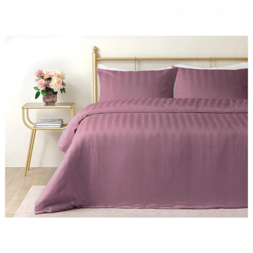 English Home Lior Striped Cotton Satin Double Duvet Cover Set, Pink Color, Size 200*220Cm, 4 Pieces