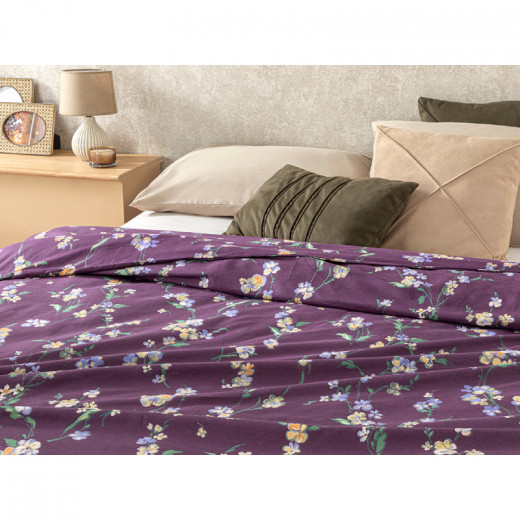 English Home Wild Pansies Cottony Extra King Duvet Cover Damson, Purple Color, Size 240*260 Cm