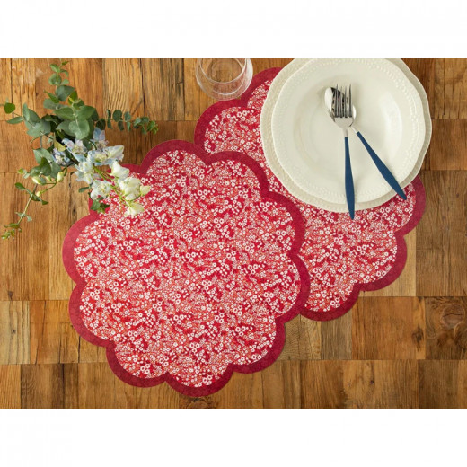 English Home Florals Polypropylene Placemat, Red, 40cm, 4 Pieces