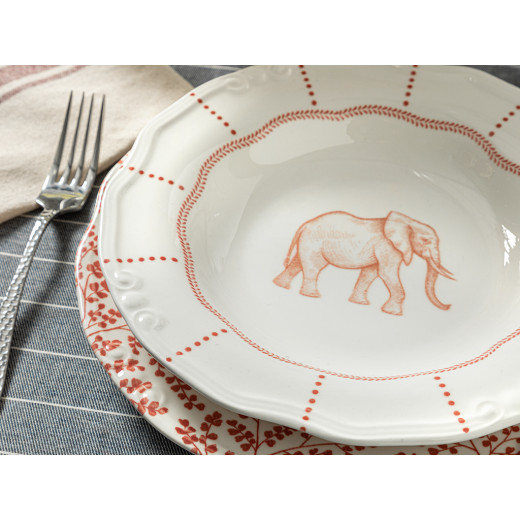 English Home Elephant Porcelain Dinner Plate, Red Color, 24 Cm