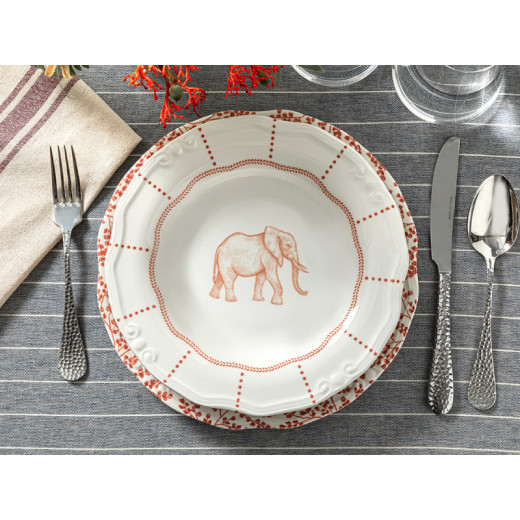 English Home Elephant Porcelain Dinner Plate, Red Color, 24 Cm