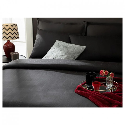 English Home Listral Striped Cotton Satin Boxed Double 4 Padded Duvet Cover Set, 200X220 cm, Black