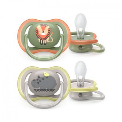 Philips Avent Ultra Air Orthodontic Pacifier With Animal Shapes 6-18 Months For Boys - 2 Pieces