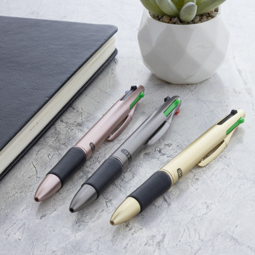 Bazic Lynx Satin Top 4 Color Pen With Cushion Grip, 2 Pen