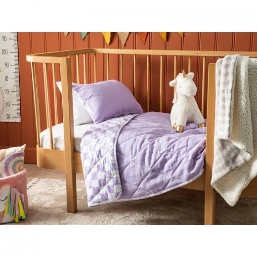 English Home Checkered Cotton Muslin Baby Quilt Set, Lilac Color, 95x145 Cm