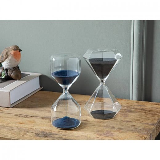 English Home Elisa Glass Hourglass, Blue Color, 6.5x6.5x15 Cm