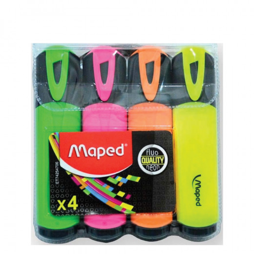 Maped Fluo Peps Classic Highlighters, Assorted Colors, Pack of 4