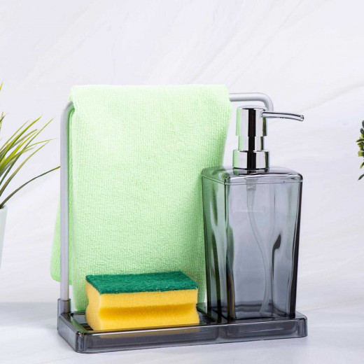 Primanova Luna Kitchen Liquid Soap Dispenser & Towel Holder, Transparent Black