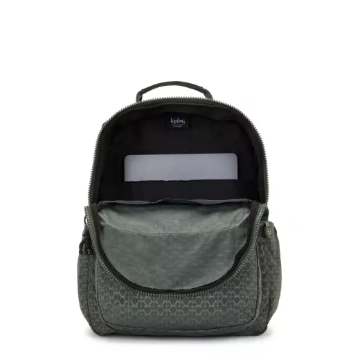 Kipling Seoul Backpack With Padded Laptop Sign Green Embosse, Large