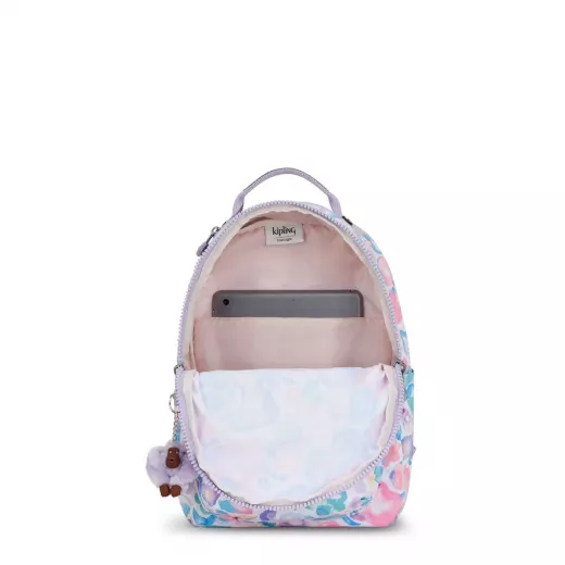 Kipling-Seoul Backpack With Tablet Compartment-Aqua Flowers, Small