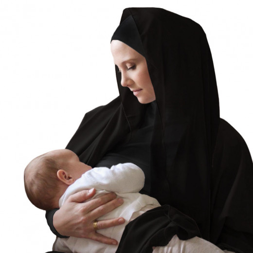 RUUQ Women's Nursing Bodysuit Long Sleeve with Hijab Cap - Black - Large
