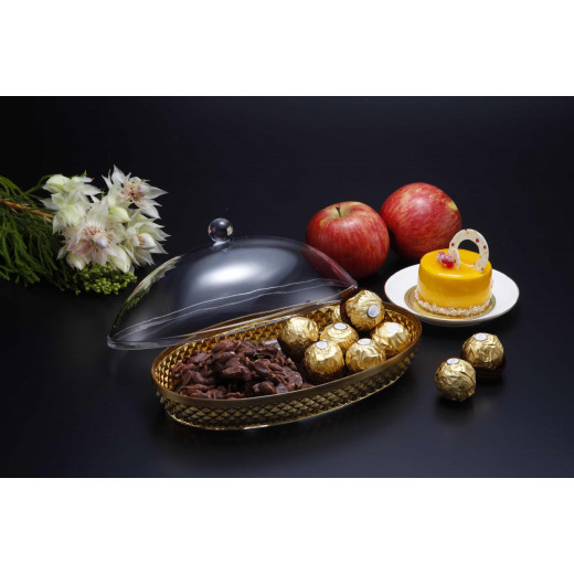Vague Acrylic Diamond Golden Oval Dessert Set