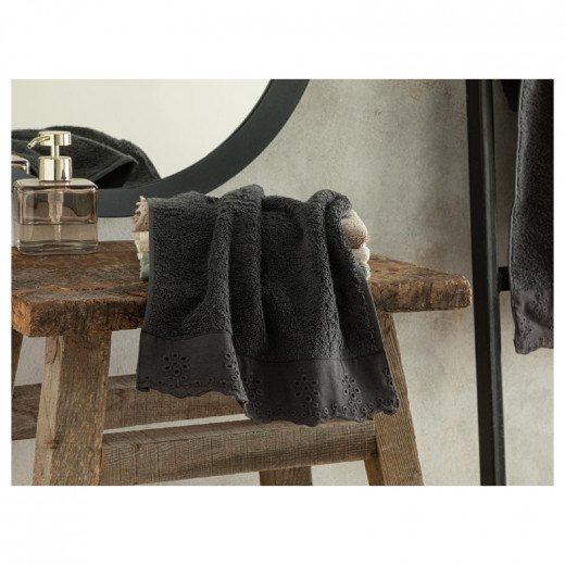 English Home Lilian Cottony Brode Hand Towel, Black, 30x40 Cm