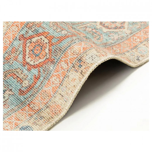English Home Jacquard Decorative Carpet, Turquoise & Orange, 80x300 Cm