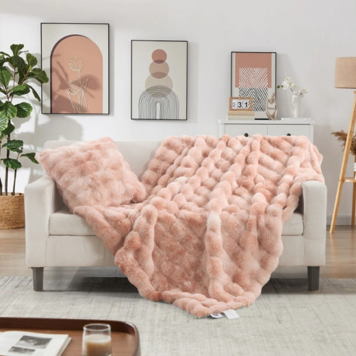 Nova home bubble weighty fur throw&cushion set - pink 2pcs
