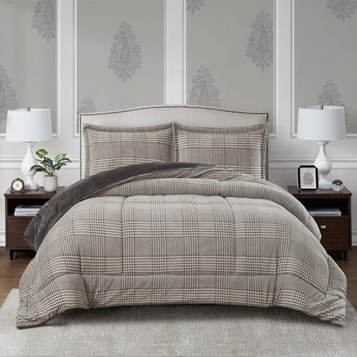 Nova Home Sketch Winter Printed Flannel Comforter Set - King/Super King - Grey  4 Pcs