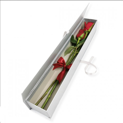 Two Classy Red Roses, White Box