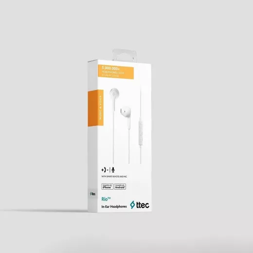 ttec RIO In-Ear Headphones with Built-in remote control , White