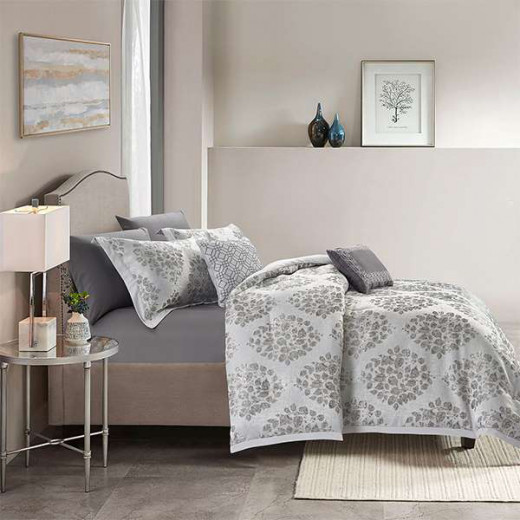 Nova Home "Montebello" Jacquard Comforter Set, Grey Color - King/Super King - 8 Pcs