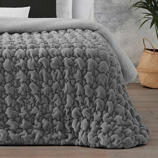 Manterol Bubble Velvet Winter Comforter Set, Grey Color, King Size,  6 Pieces