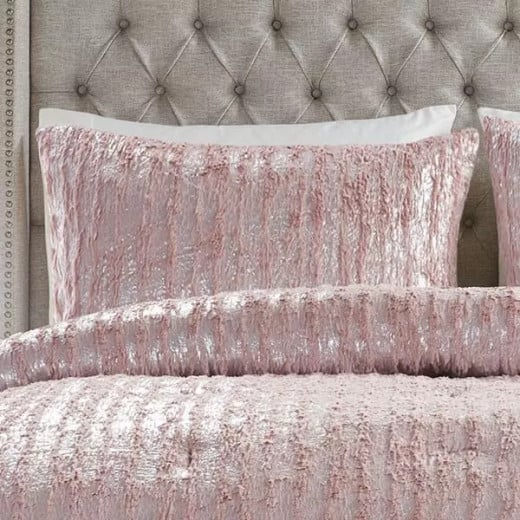 Nova Home Harlow Winter Silver Metallic Print Fur Comforter, Pink Color, Twin Size 4 Pieces