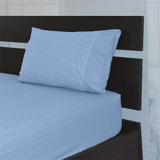 Cannon Dots & Stripes Fitted Sheet Set - Poly Cotton, Blue Color, Twin Size