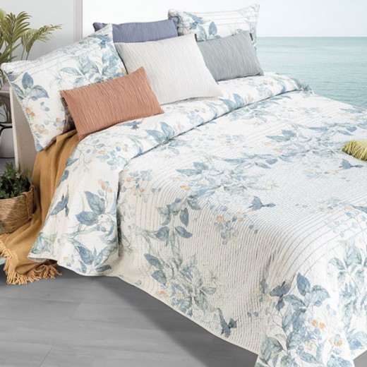 Nova Home Manterol "Birds" Bouti Bedspread, Twin Size, Blue Color, 2 Pieces