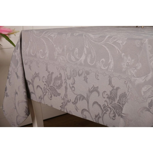 Nova Home Sketched Table Cloth, Poly Cotton, White Color, 160*320 Cm