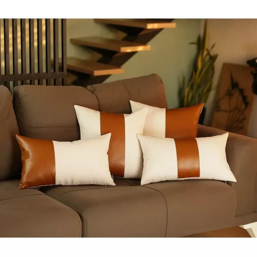 Nova Home Boho Chic Leather & Jacquard Cushion Cover,  45x45 Cm