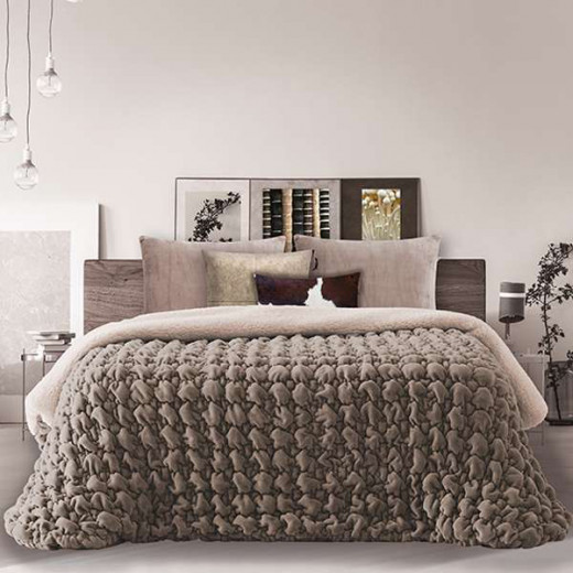 Manterol Bubble Velvet Winter Comforter Set, Brown Color, King Siez, 6 Pieces