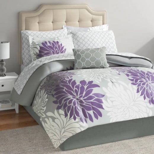 Nova Home Maible Printed Comforter Set, 8 Pieces, King, Super King, Purple Color