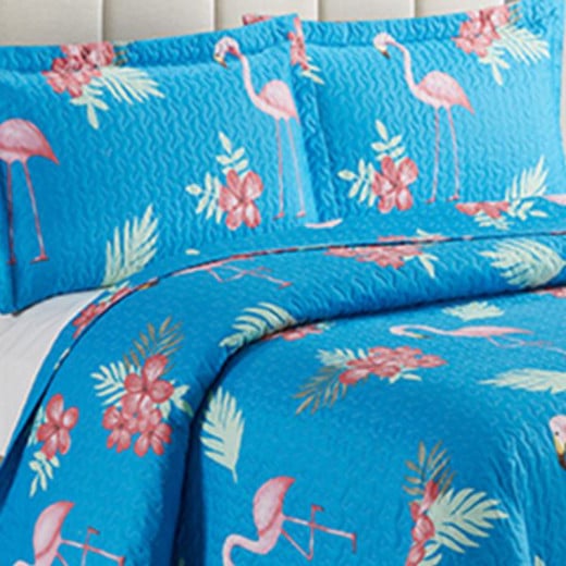 Nova Home Flamingo Design Bed Spread Set, Blue Color, Twin Size
