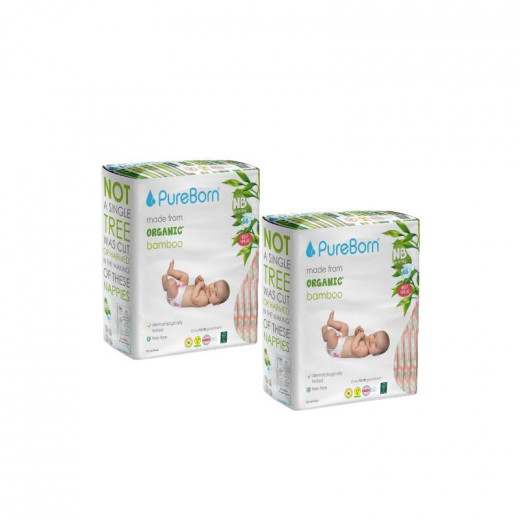 Pure Born Organic Nappies Double Pack, Tropic Design, Size Newborn, 0-4.5 Kg, 68 Pieces, 2 Packs