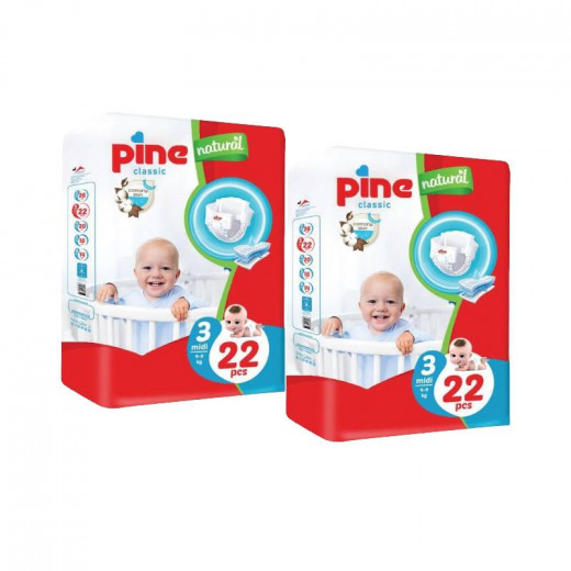 Pine Classic Diapers, Size 3, 22 Pads, From 4 to 9 kg, 2 Packs