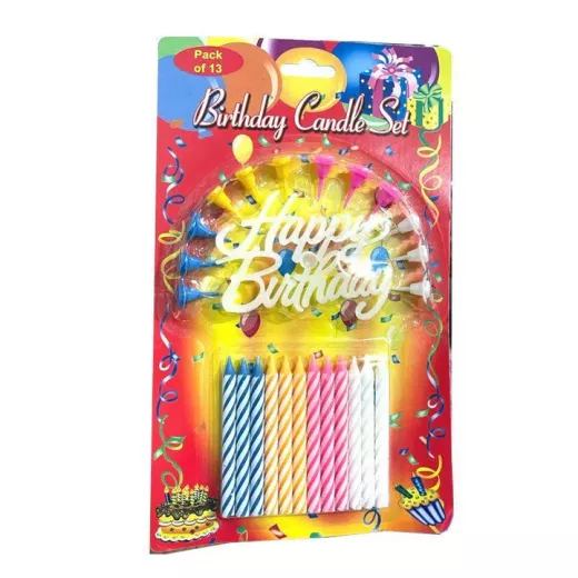 Happy Birthday Candles with Stand, Multicolor, 12 Candles