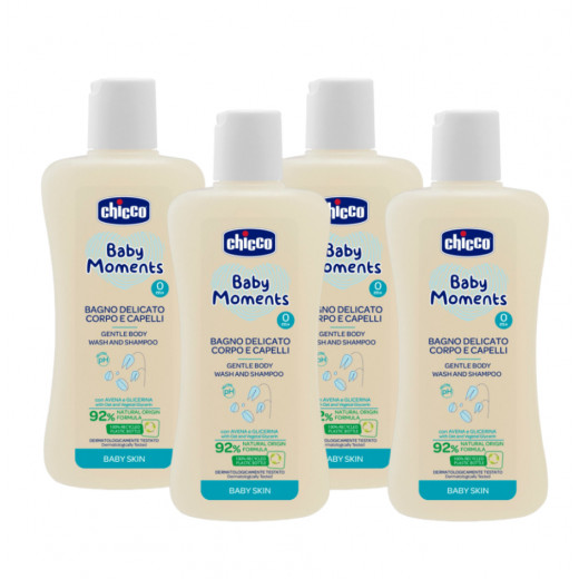 Chicco Baby Moments Gentle Body Wash And Shampoo, 200 Ml, 4 Packs